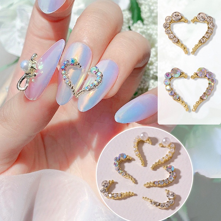 Phụ Kiện Đính Trang Trí Móng Tay Bằng Hợp Kim Hình Trái Tim Đính Đá Ngọc Trai Thời Trang Cho Nữ