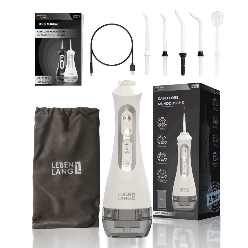 Máy tăm nước LEBENLANG cầm tay LBT1486 chống thấm IPX7, tặng kèm đầu xịt và túi vải đựng máy cao cấp - hàng chính hãng