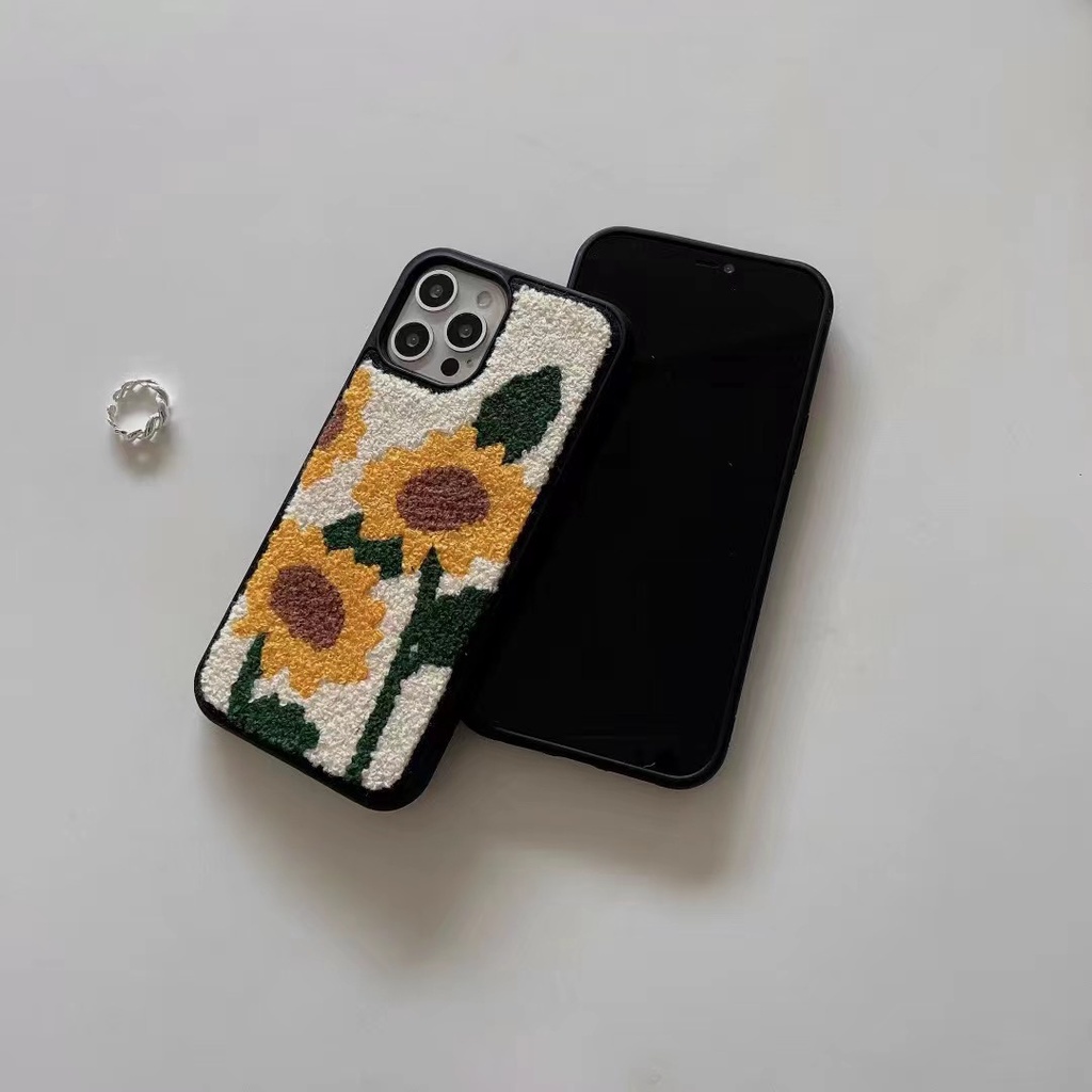 Ốp Lưng Thêu HìNh Hoa HướNg Dương Và Xương RồNg Cho iPhone13 13pro Max 13pro cute x xsmax XR xs xsmax XR