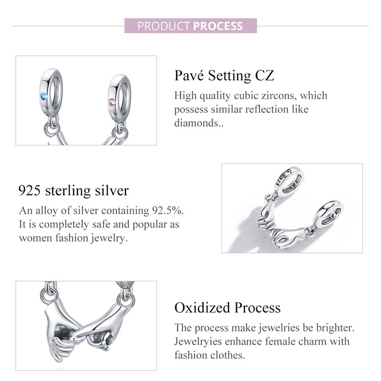 Hạt Charm Bamoer BSC505 Mẫu Tay Nắm Tay Bằng Bạc 925 Dùng Để Tự Làm Vòng Tay/Dây Chuyền