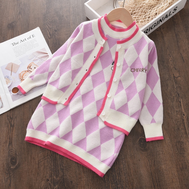 BEAR LEADER Đầm Dệt Kim Vải Cotton Mềm Mại In Họa Tiết Cherry Thời Trang Thu Đông Xinh Xắn Cho Bé Gái