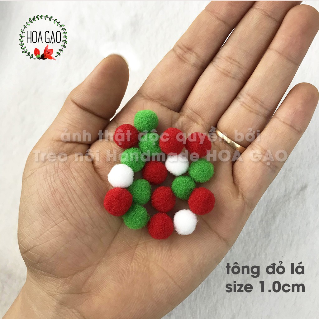 Pom pom 100 viên mix màu đồ chơi cho bé cục bông HOA GẠO GPMA nhiều size pompom 1.0cm 1.5cm 2.0cm 2.5cm 3.0cm quả bông