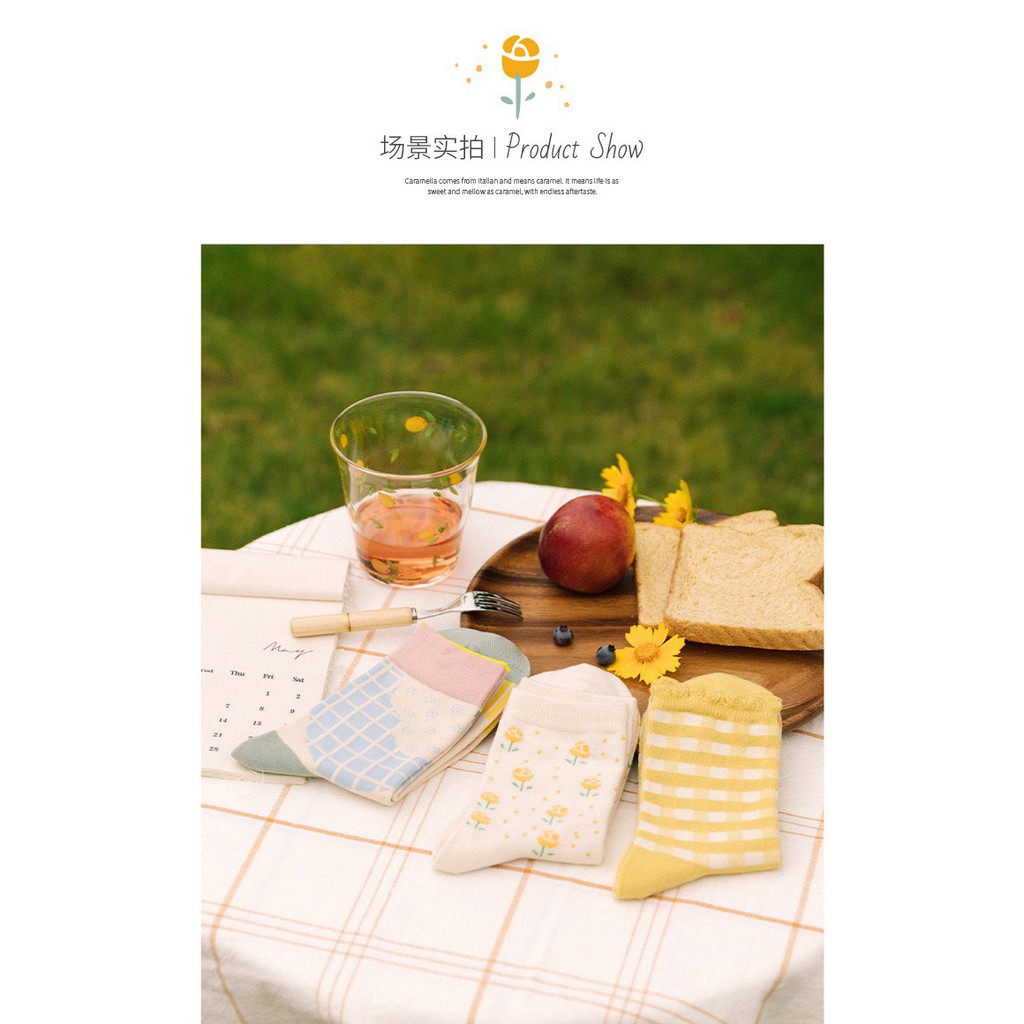 Set 3 đôi tất nữ caro vàng cổ bèo cực đẹp TN112