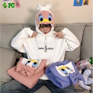 🌵Áo hoodie thêu vịt daisy, nón thắt nơ quá đẹp ( áo khoác nỉ bông )