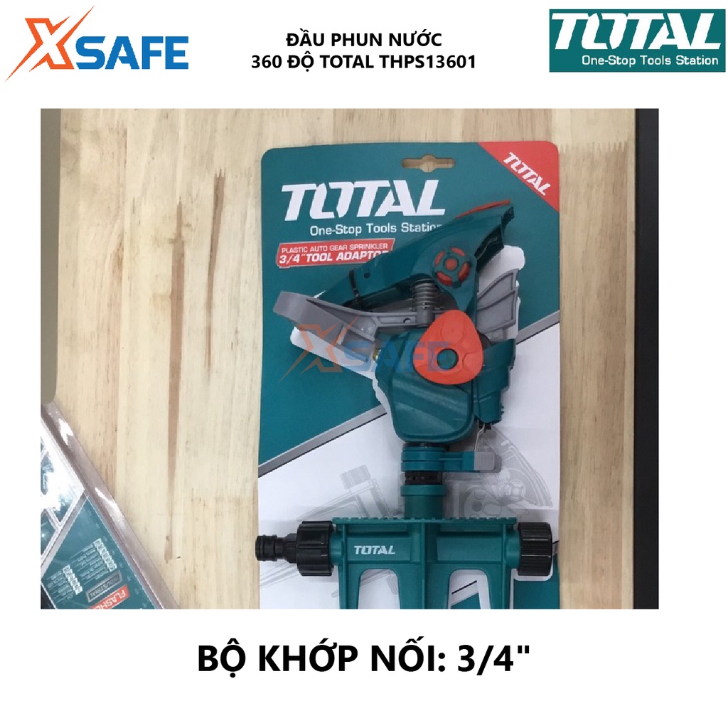 Đầu phun tưới 360 độ TOTAL THPS13601 Máy tưới nước bằng nhựa Kích thước 38*17,4*6,4cm, bộ khớp nối 3/4&quot;, 3 ty gài nhựa