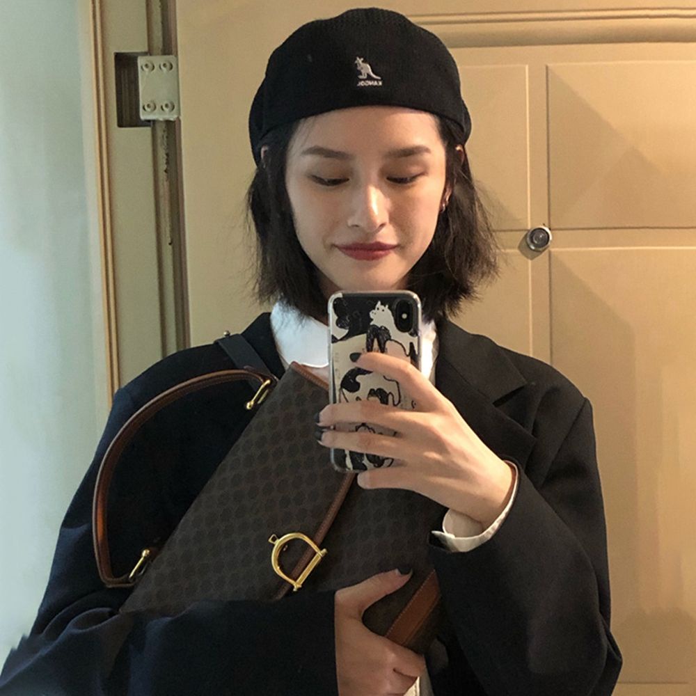 Nón beret thêu họa tiết Kangaroo đơn giản phong cách Hàn Quốc