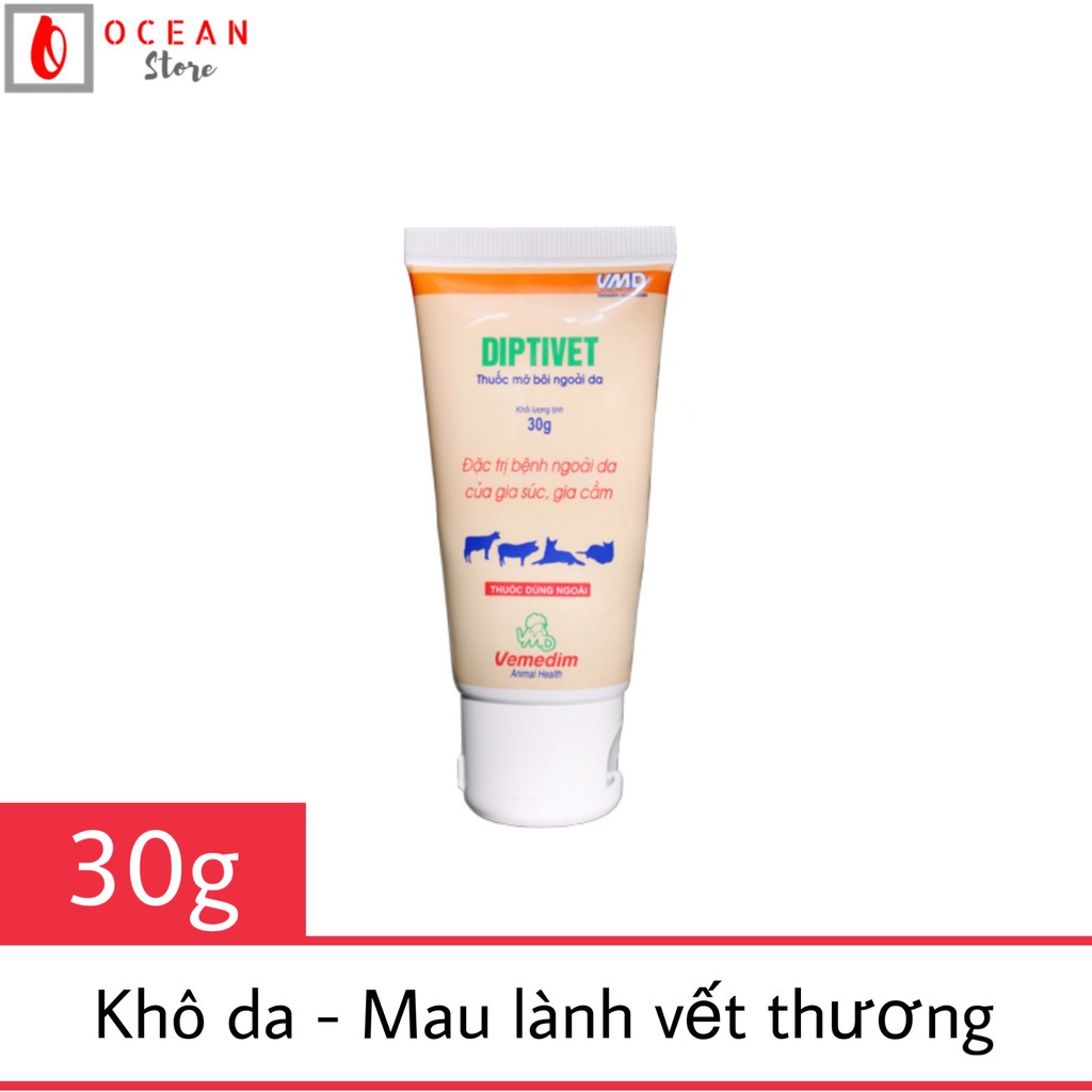 DIPTIVET bôi ghẻ, viêm da, xà mâu, hà móng, giúp mau lành vết thương vật nuôi - Typ 30g