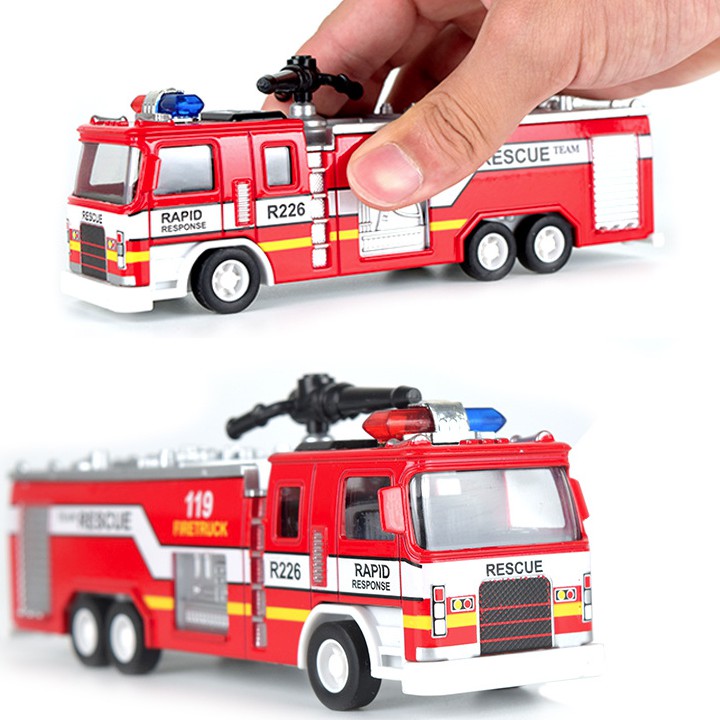 Đồ chơi xe cứu hỏa bằng sắt có âm thanh và đèn mô hình thang gấp tỉ lệ 1:32 quà tặng đồ chơi trẻ em
