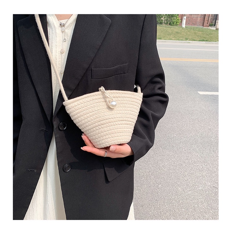 Túi Cói JASMIN NOIR Đeo Chéo Đính Ngọc Trai Giả Thiết Kế Đơn Giản Thời Trang Cho Nữ