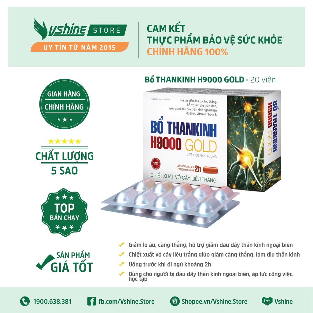 Viên Uống Bổ THANKINH H9000 VSHINE - Hộp 20 Viên – Hỗ Trợ Giảm Đau Thần Kinh Ngoại Biên, Giảm Lo Âu