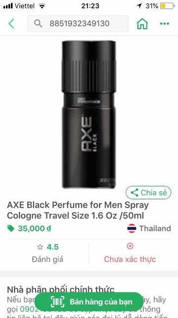 Xịt ngăn mùi Axe black