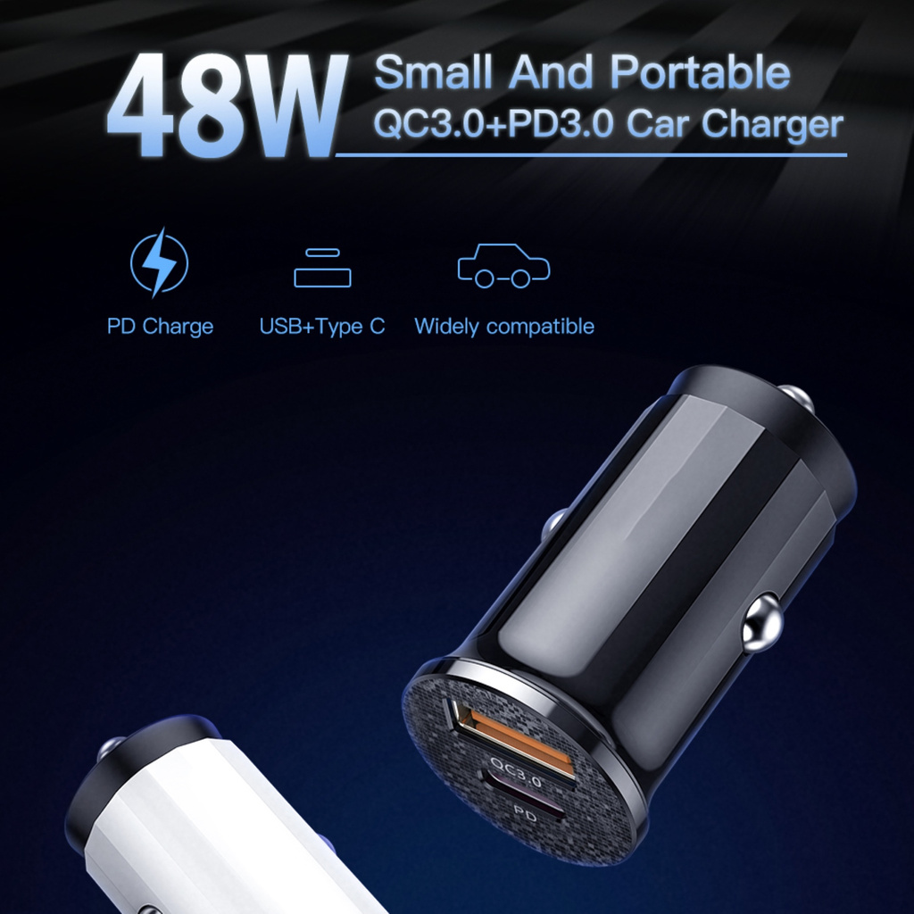 Cốc Sạc Nhanh 48w Qc3.0 Mini Usb Type-C Pd Chuyên Dụng Cho Xe Hơi