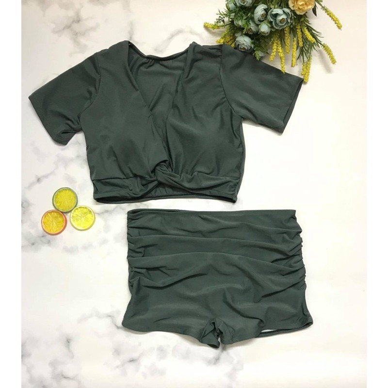 Set Bikini Hai Mảnh Áo ngắn tay + Quần cạp cao | BigBuy360 - bigbuy360.vn