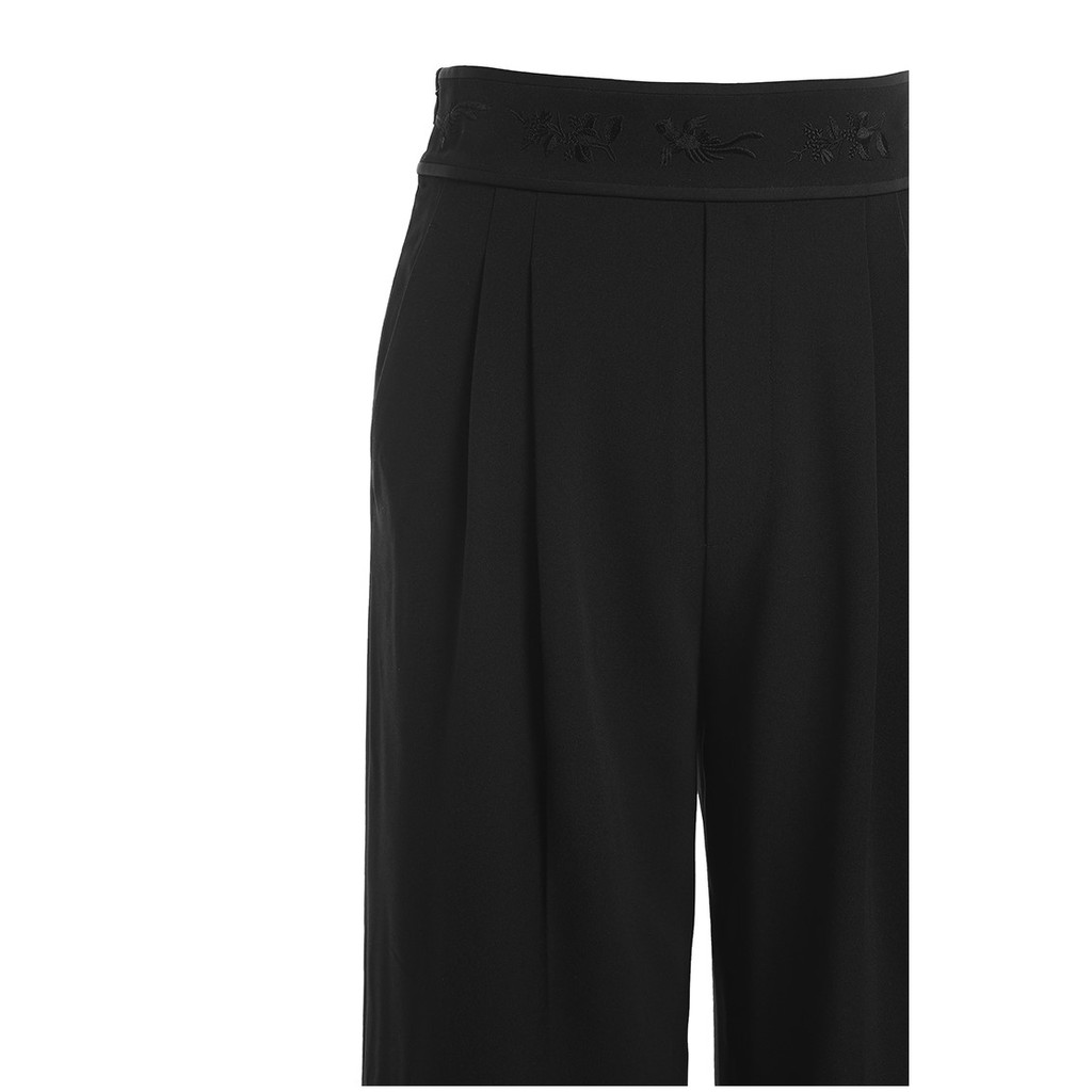 Quần ống suông nữ cạp thêu hai màu trắng đen IFY Design FS147Q