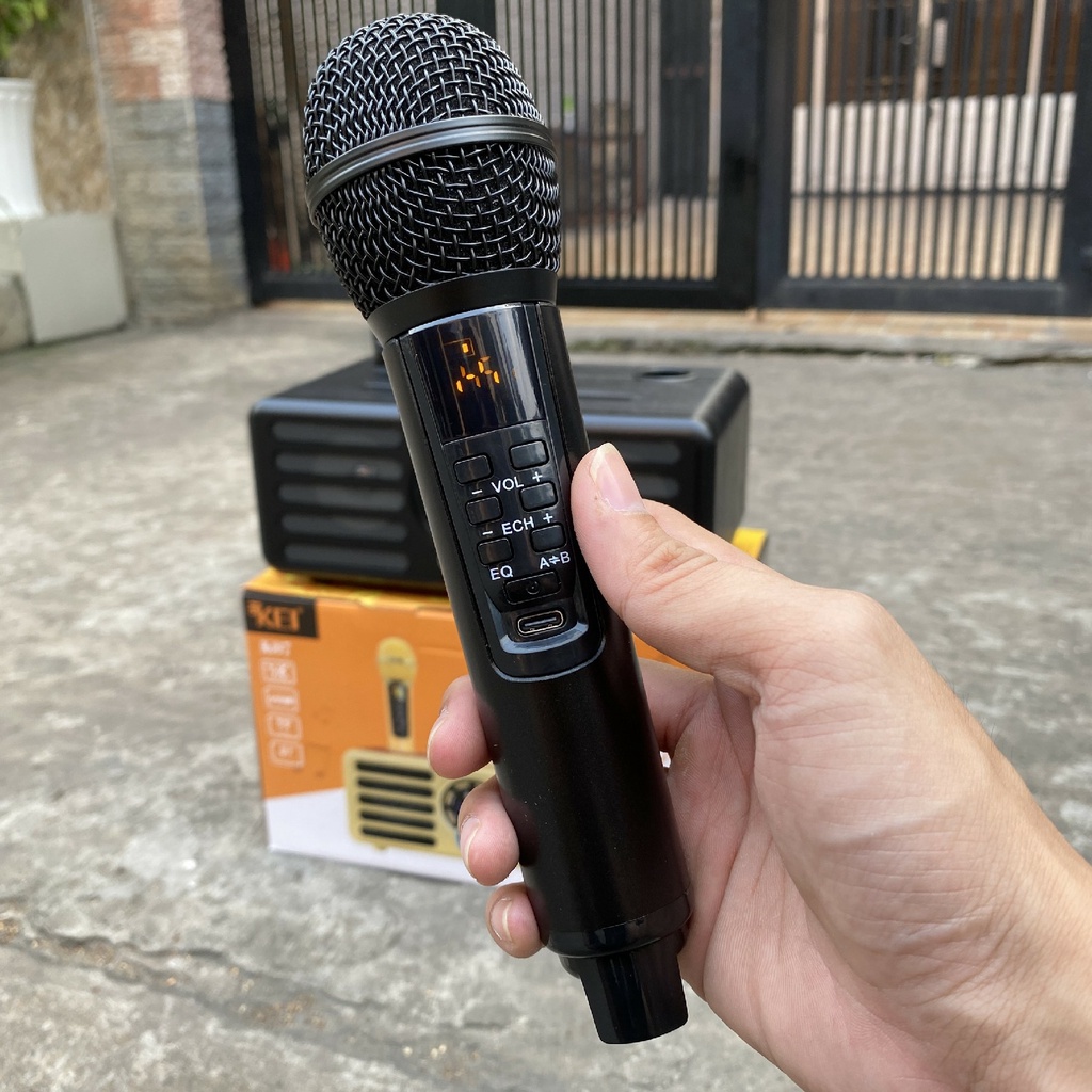 Loa karaoke bluetooth KEI K07 - Tặng kèm 2 micro không dây có màn hình LCD - Sạc pin cho micro ngay trên loa