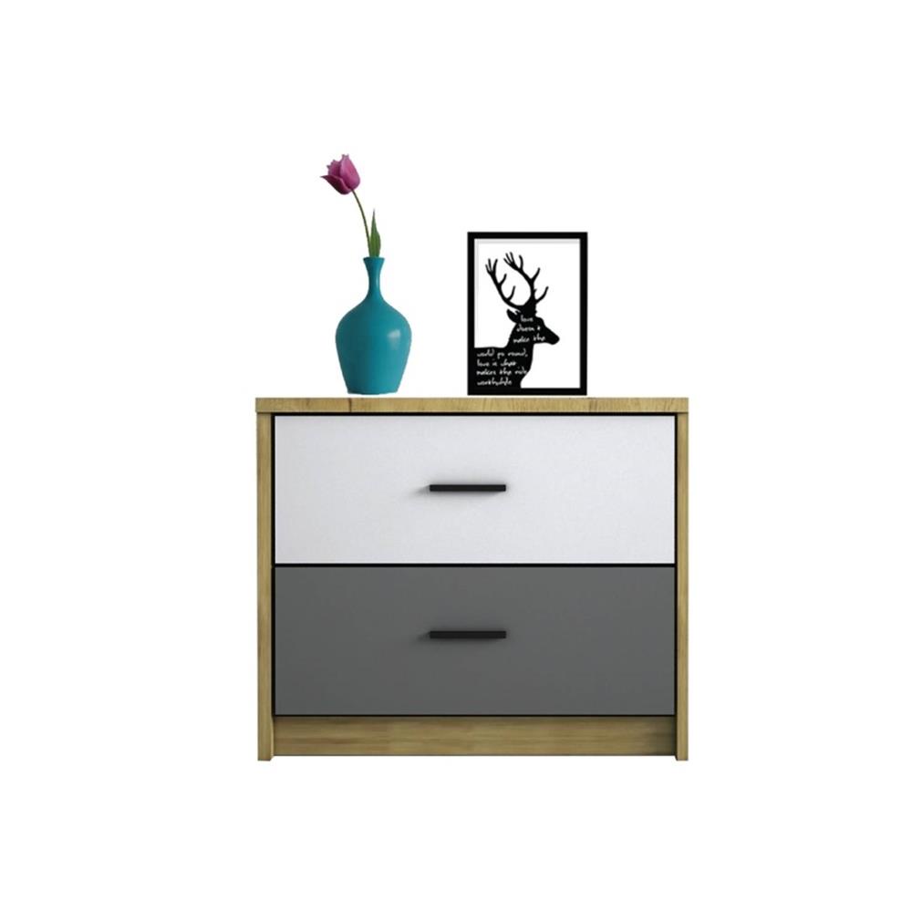 HomeBase ME LIVING Tủ 2 ngăn kéo bằng gỗ ép Thái Lan JUSPER W59XD39XH51.5cm màu trắng/xám