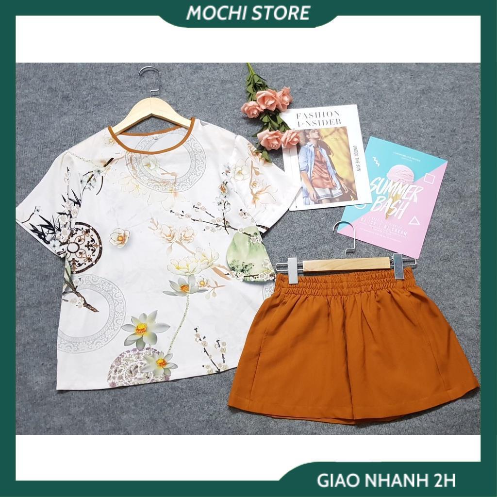 Đồ Bộ Mặc Nhà Nữ, Bộ Ngủ Nữ, Áo Cổ Tròn Chất Lụa Mango Họa Tiết Phối Quần Sọc Lụa Màu Trơn, Form Dáng Rộng Rãi, Chất Liệ | BigBuy360 - bigbuy360.vn