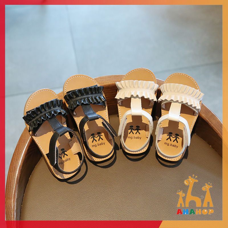 Sandal cho bé gái, Giày dép sandal phối viền bèo nhúm quai dán chất da PU siêu mềm chính hãng MG Baby cho bé V621