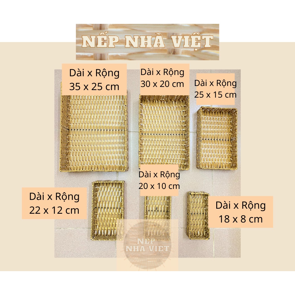 Khay Đựng Đồ Hình Chữ Nhật Tạo Hình Thủ Công Từ Dây Nhựa Kiểu Mây Tre Đan Bền Đẹp