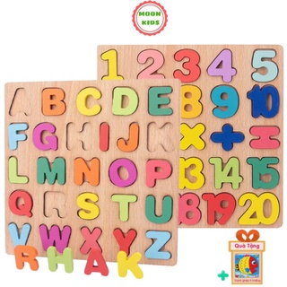 Đồ chơi lắp ráp bảng chữ cái bảng số gỗ nổi cao cấp cho bé học tập xếp hình thông minh