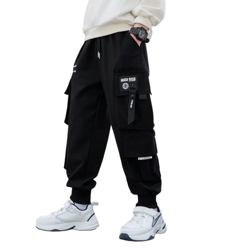 Quần dài ống rộng BXPB vải cotton chống mòn phối dây rút thời trang cho bé trai 4-15 tuổi