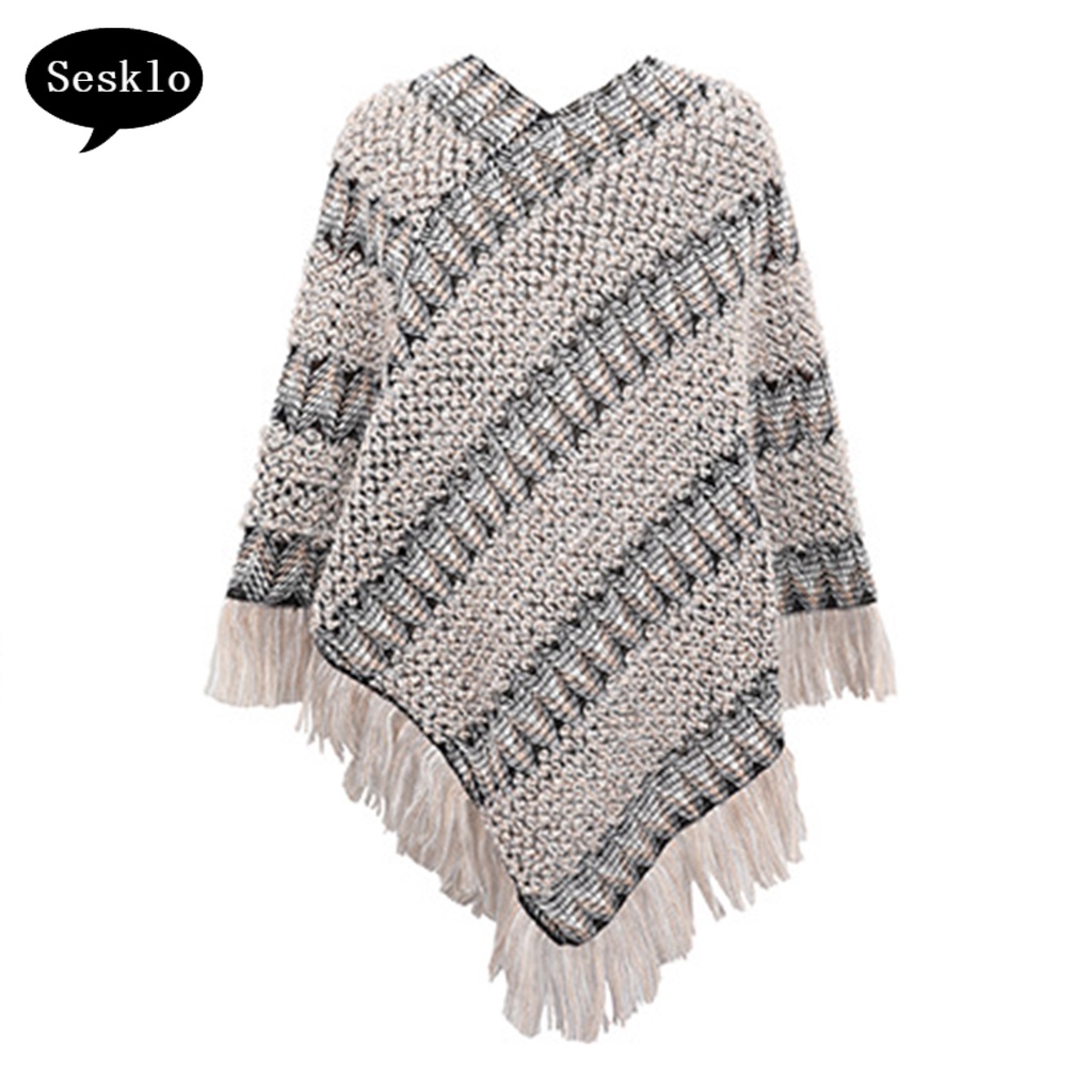 [SK] Áo choàng poncho dáng rộng viền cách điệu giữ ấm cho nữ hàng ngày
 | BigBuy360 - bigbuy360.vn