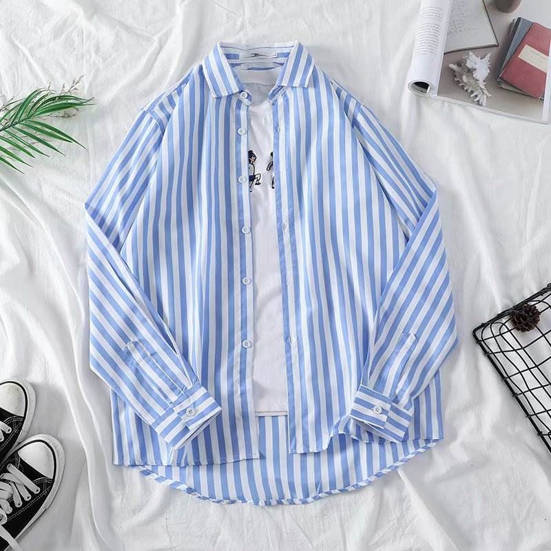 △Áo Sơ Mi Kẻ Sọc Dễ Phối Đồ Thời Trang△ Áo Sơ Mi Tay Dài Dáng Ôm Phong Cách Hàn Quốc Thời Trang Cho Nam
