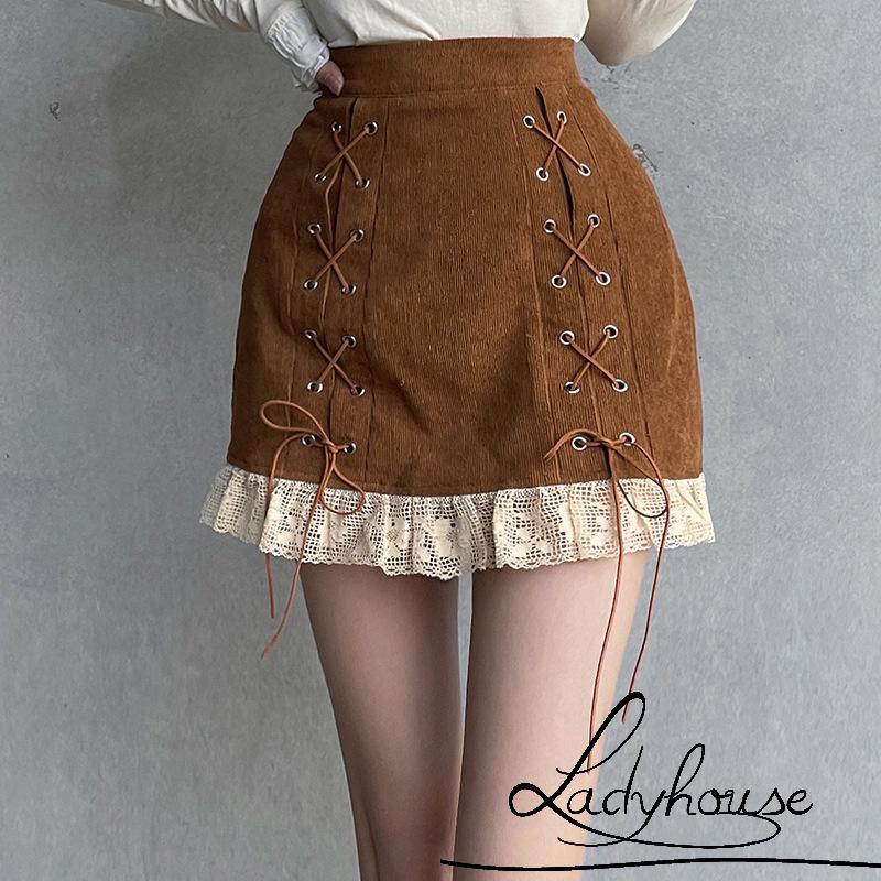 Chân Váy Chữ A Lưng Cao Dáng Ôm Phối Ren Thời Trang Cho Nữ