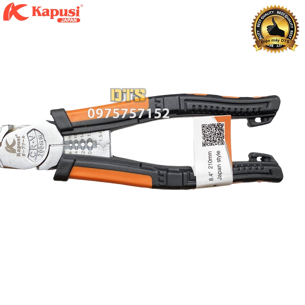 Kìm nhọn đa năng thép Nhật CR-V đúc nguyên khối Kapusi JAPAN 210mm thiết kế tiên tiến tiết kiệm 30% lực bấm, kìm đa năng