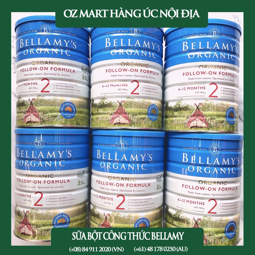 Sữa bột hữu cơ Bellamy's Organic số 2 cho bé 6-12 tháng tuổi 900g Oz Mart Hàng Úc nội địa