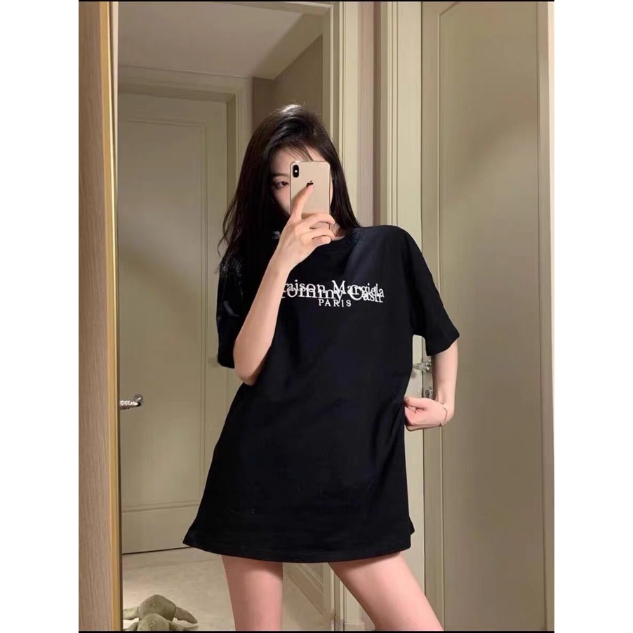 Áo thun cotton cổ tròn tay lỡ  thêu PARIS 2 màu đen- trắng  UNISEX cho cả nam và nữ
