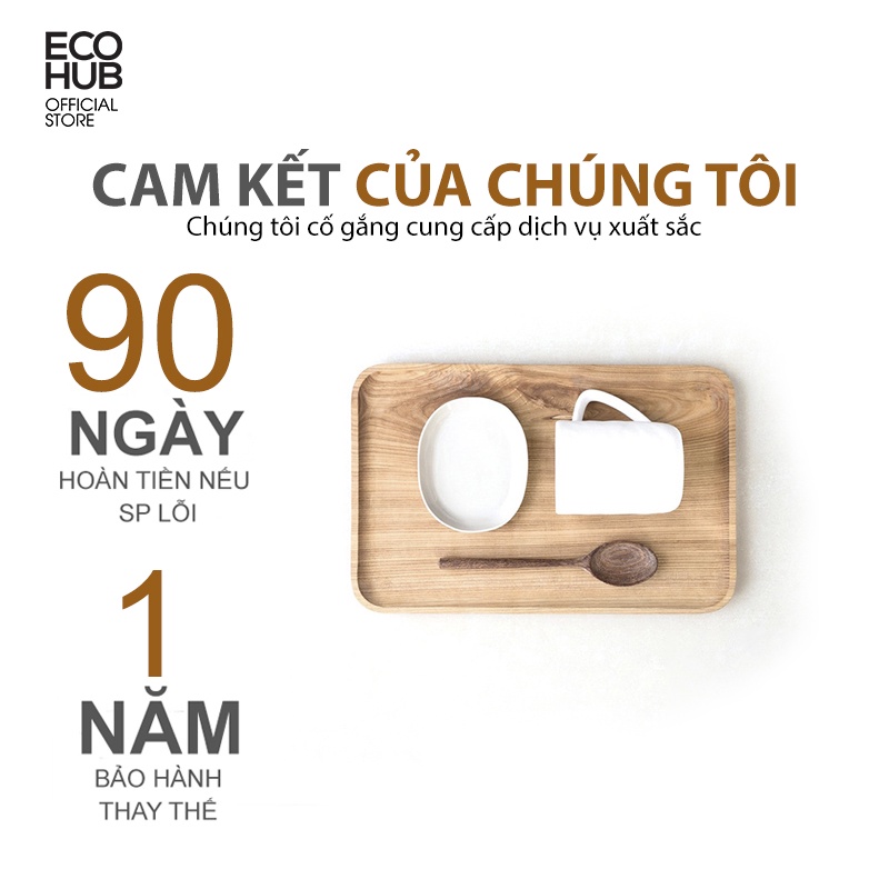 Khay gỗ tự nhiên ECOHUB (Vuông / Tròn / Chữ nhật) Màu tự nhiên, Thấp cạnh, Gỗ Tần Bì | EH019