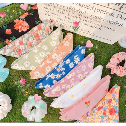 [HOT] Khăn Choàng BANDANA hoạ tiết Hoa + Caro  50x50 cm