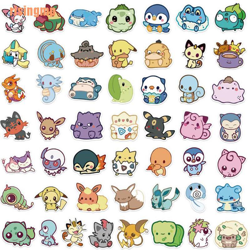 Bộ 50 Miếng Dán Trang Trí Hình Pokemon Pikachu Dễ Thương