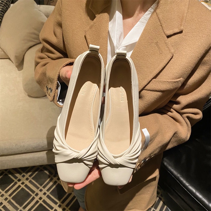 Giày Búp Bê Mũi Vuông Đế Bằng Chống Trượt Thiết Kế Thoáng Khí Thời Trang Cho Nữ