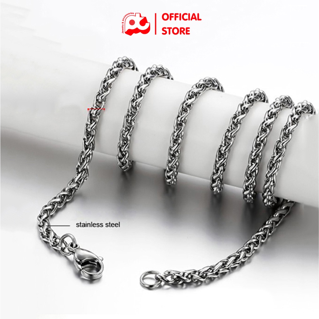 Dây chuyền cao cấp đẹp nam titan sang trọng thép không gỉ bông dừa xoắn PT JEWELRY kích cỡ 3mm màu trắng PTDCNA16