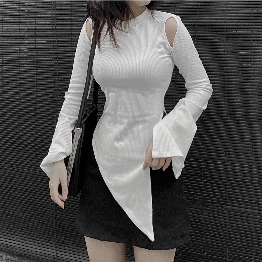 Áo Kiểu Tay Dài Vạt Nhọn PINKSTORE29 Xẻ Tà, Ôm Body Hở Vai Cá Tính A5287