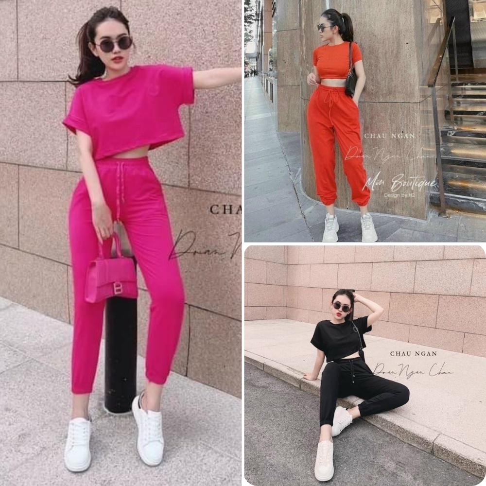 Set thun nữ, set bộ nữ thun coton co dãn 4 chiều ống quần bo thun lưng dây rút SKUS-04