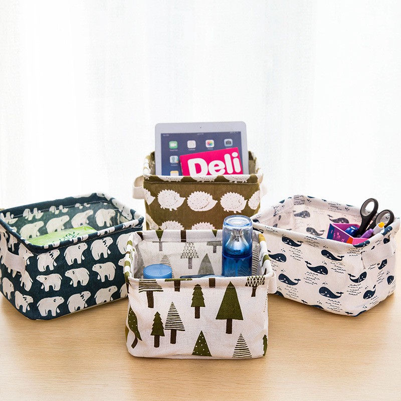 cotton and linen handle desktop debris storage box