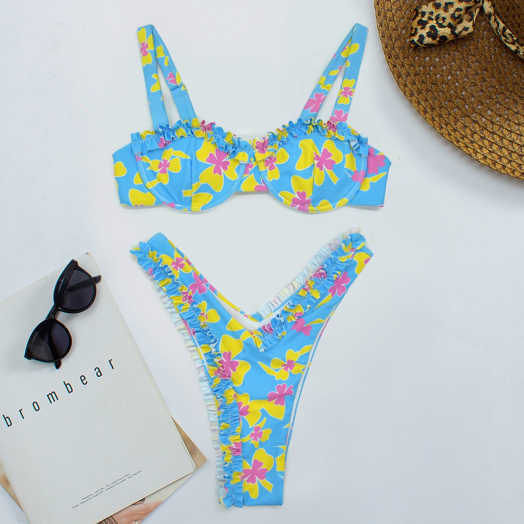 Bộ Đồ Bơi Bikini Eo Thấp Có Gọng Nâng Ngực In Họa Tiết Hoa Màu Sắc Kẹo Ngọt Dành Cho Bạn Nữ H450