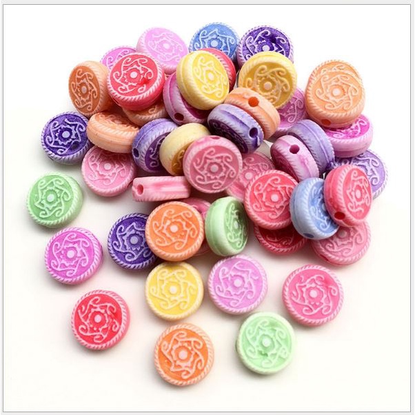 gói 10-50gam hạt nhựa tròn hoa văn 4x10mm