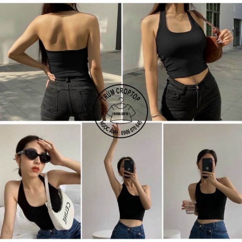 Áo croptop dáng yếm nữ Croptop nữ hở lưng ôm body thể thao đơn giản 2 màu basic đen, trắng