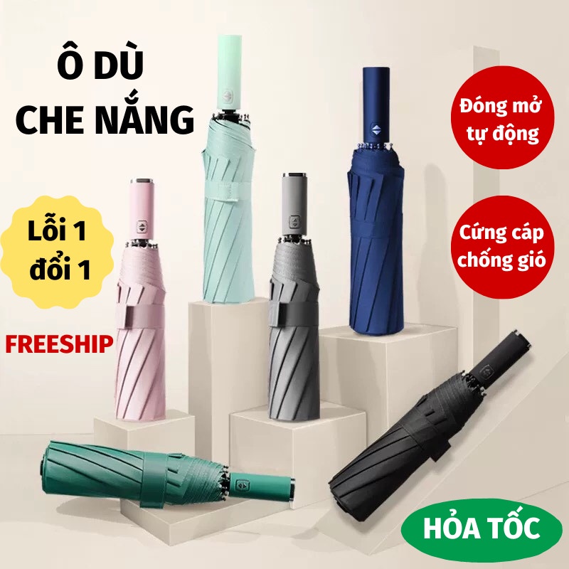 Ô Che Nắng Dù Che Mưa Gấp Gọn Chống Thấm Tự Động Đóng Mở 12 Nan Chống Tia UV Dù Che Mưa Toki