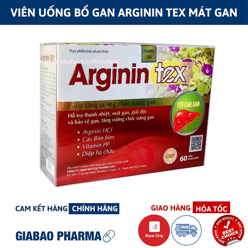 Bổ gan ARGININ TEX bảo vệ gan ,  làm mát , giải độc , hạ men gan- HỘP 60 Viên