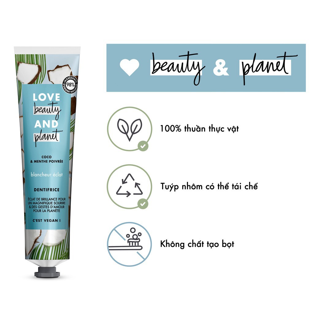 Kem Đánh Răng Love Beauty And Planet Bạc hà trắng sáng rạng ngời 75ml