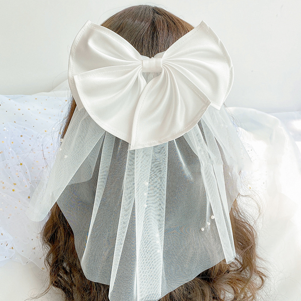 Khăn Voan Cài Tóc Cô Dâu Phối Nơ Xinh Xắn Độc Đáo