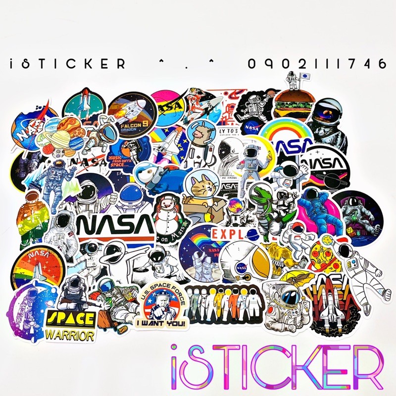 [Set 50 cái] Sticker NASA chất liệu PVC nhám cao cấp chống thấm dán vali, laptop, mũ bảo hiểm, xe, điện thoại,... | BigBuy360 - bigbuy360.vn