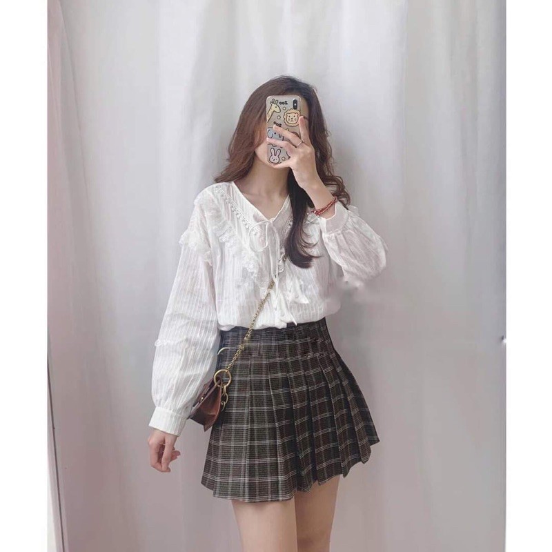 [Ảnh thật/Video]Áo sơmi phối bèo cách điệu phong cách ulzzang/Áo hạt gạo to