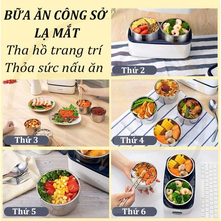 Hộp Cơm Văn Phòng Cắm Điện 3 Tầng HỘP CƠM CẮM ĐIỆN ĐA NĂNG Hâm Nóng, Giữ nhiệt Tốt - 4 BÁT Inox CAO CẤP MINISTYLE | BigBuy360 - bigbuy360.vn