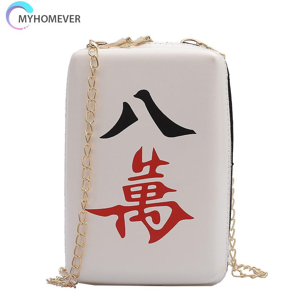 myhomever Creative Mahjong Print Shoulder Packs PU Leather Women Chain Crossbody Bags